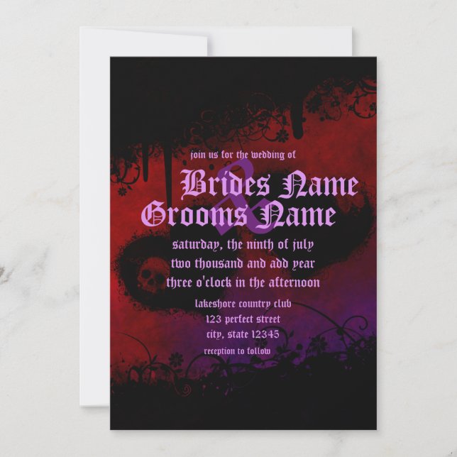 Invitación Corazones góticos y Boda del cráneo (Anverso)
