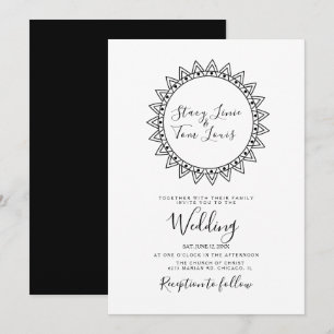 Invitación Corazones Marco Circular Negro Blanco Boda