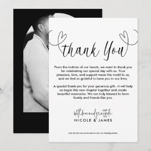 Invitación Corazones Modernos Negro y Blanco Minimalista Grac