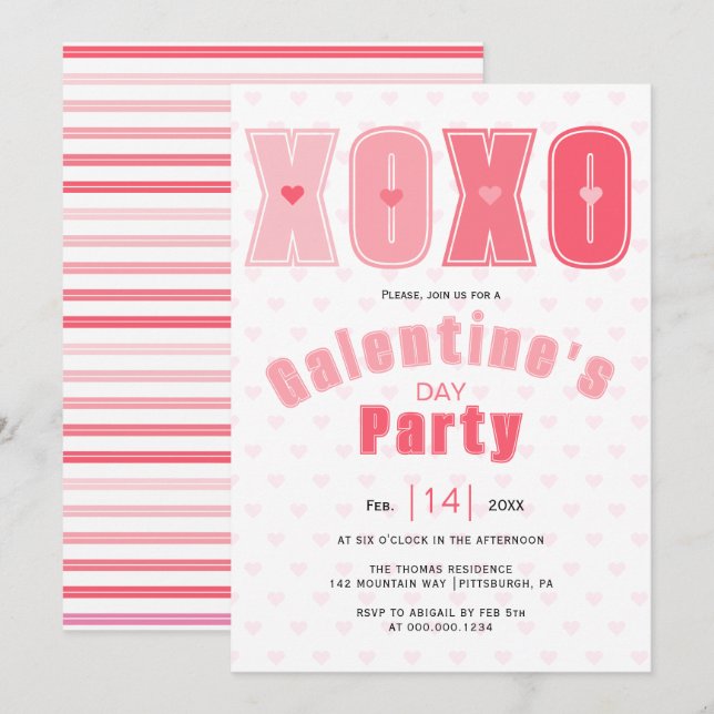 Invitación corazones modernos rosados de amor Galentines Day  (Anverso / Reverso)