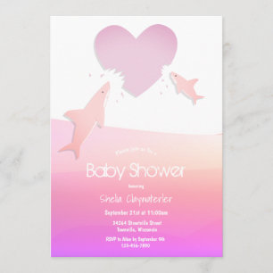 Invitación Corazones muerden y tiburones rosados