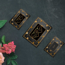 Invitación Corazones negros y dorados elegantes 