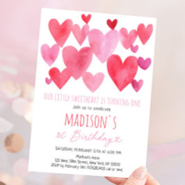 Invitación Corazones Pequeño Querido Primer Cumpleaños