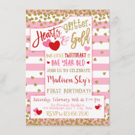Invitación ¡Corazones, Purpurina y oro! Primer cumpleaños de 