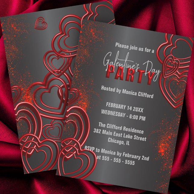 Invitación Corazones rojos brillantes en el Fiesta del Día de (Subido por el creador)