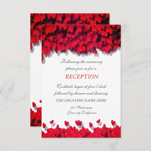 Invitación Corazones rojos elegantes Recepción   (Anverso / Reverso)