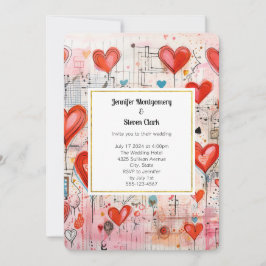 Invitación Corazones Rojos Patrón de Amor Caprichoso Boda