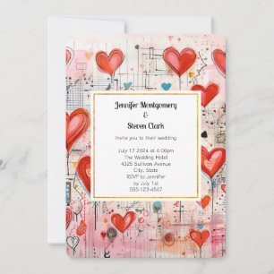 Invitación Corazones Rojos Patrón de Amor Caprichoso Boda