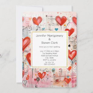 Invitación Corazones Rojos Patrón de Amor Caprichoso Boda