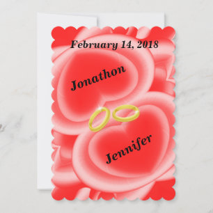 Invitación Corazones Rojos Reflejados con Anillos de Boda