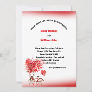 Invitación Corazones rojos y Bodas de bicicletas