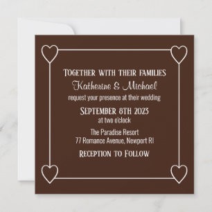 Invitación Corazones Románticos Boda Moderna Simple Marrón Os
