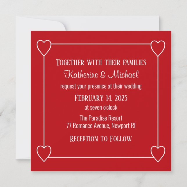 Invitación Corazones románticos Boda rojo simple El día de Sa (Anverso)
