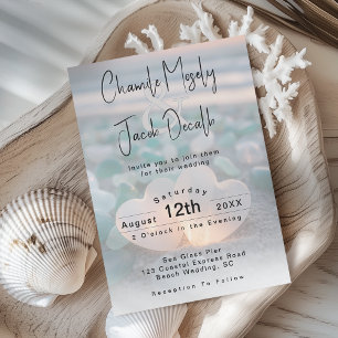Invitación Corazones Románticos Bodas de Playa de Vidrio Mari