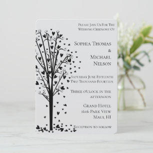 Invitación Corazones Románticos Chic Árbol Gris Boda
