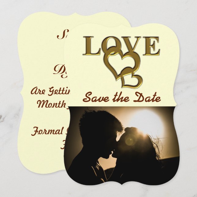 Invitación Corazones románticos de oro interbloqueados, foto, (Anverso / Reverso)