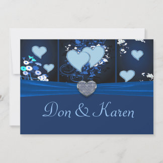 Invitación Corazones Románticos En Floral Azul Invitados