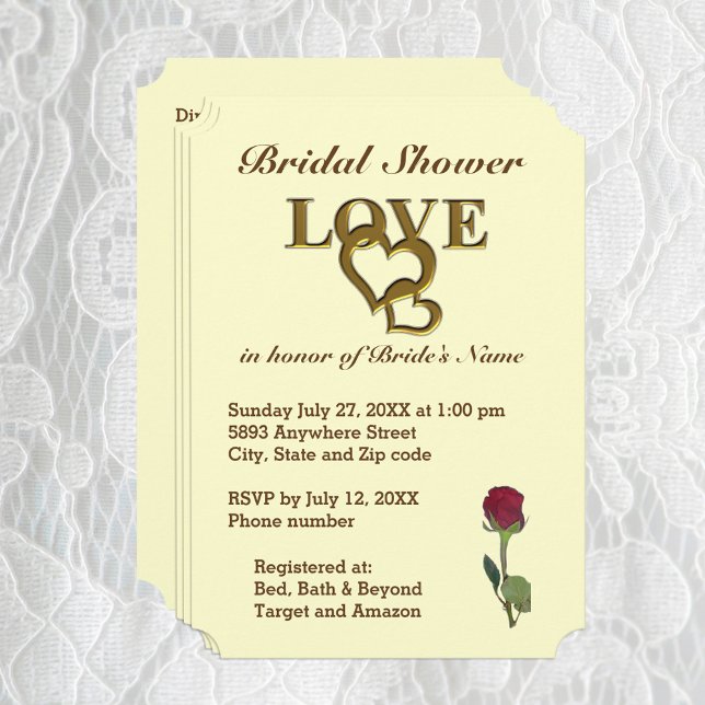 Invitación Corazones románticos interbloqueantes y rosa roja (Love Hearts and Red Rose Bridal Shower Invitation)