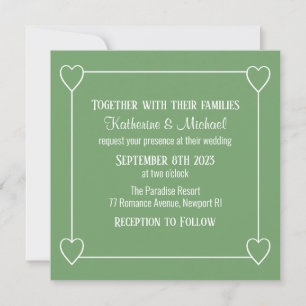 Invitación Corazones románticos Luz verde moderna Boda sencil