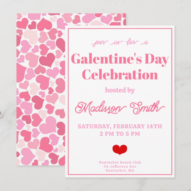 Invitación Corazones rosados banales celebración del Día de G (Anverso / Reverso)