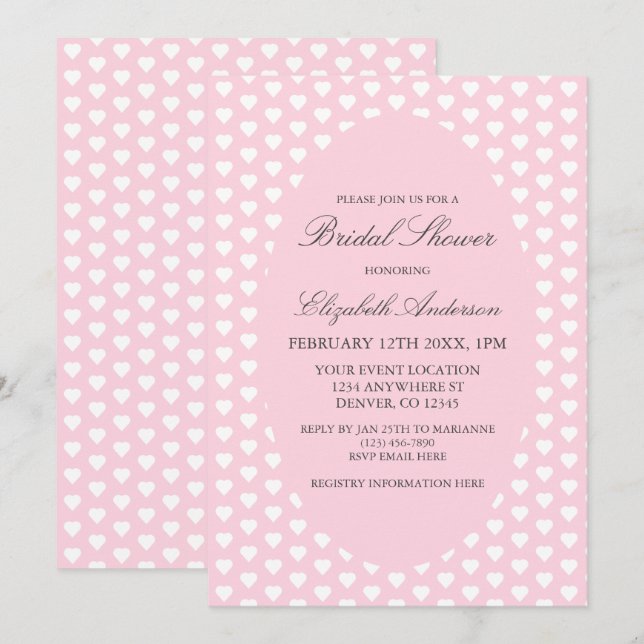 Invitación Corazones rosados Ducha de novias (Anverso / Reverso)