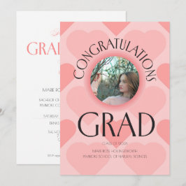 Invitación Corazones rosados elegantes modernos graduación