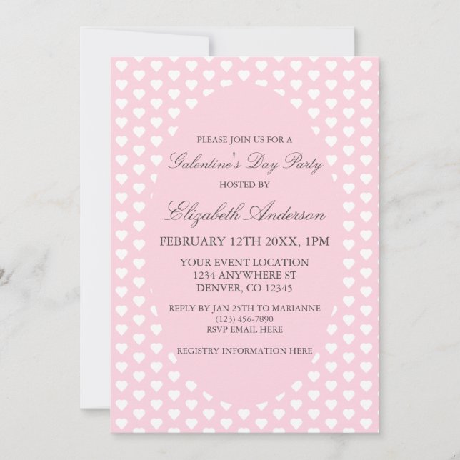 Invitación Corazones rosados Fiesta del Día de Galentine (Anverso)