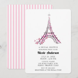 Invitación Corazones rosados Mariposas París Torre Eiffel Nov