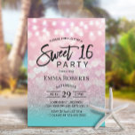 Invitación Corazones rosados modernos Verde azulados color Pl<br><div class="desc">Corazones rosados modernos Verde azulados color Plata Ombre dulce 16 Invitaciones.</div>