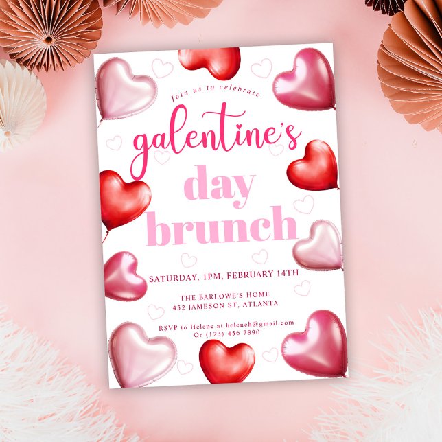 Invitación Corazones rosados y deliciosos de Galentine's Day  (Cute Girly Pink Galentine's Day Brunch Invitation)