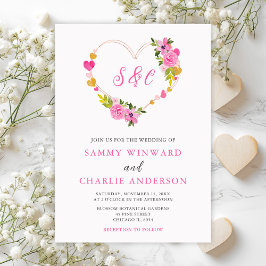 Invitación Corazones rosados y dorados Boda de San Valentín