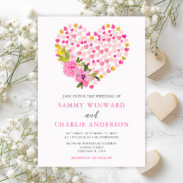 Invitación Corazones rosados y dorados Boda de San Valentín