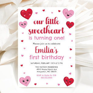 Invitación Corazones rosados y rojos nuestro cumpleaños peque