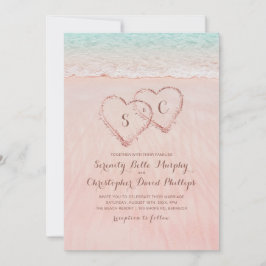 Invitación Corazones rosas en la boda de la playa de destino 