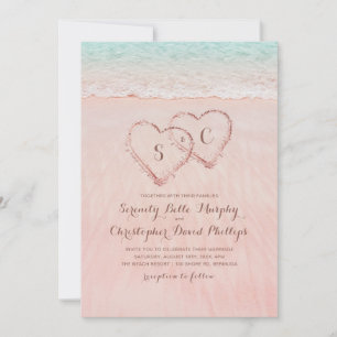 Invitación Corazones rosas en la boda de la playa de destino