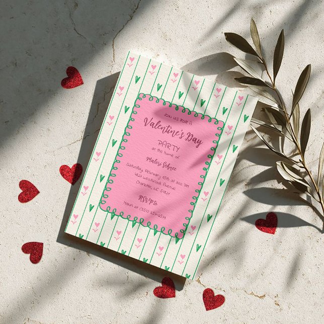 Invitación Corazones rosas florecen & Corazón verde - San Val (Subido por el creador)