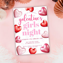 Invitación Corazones rosas noche de Chicas de San Valentín