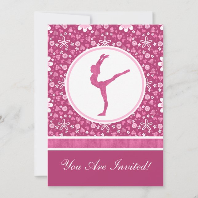 Invitación Corazones rosas y gimnasia floral personalizados (Anverso)