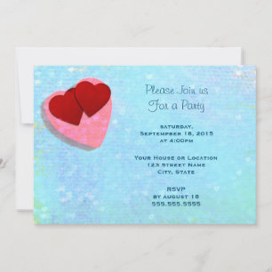 Invitación Corazones rosas y rojos en una fiesta genérica azu