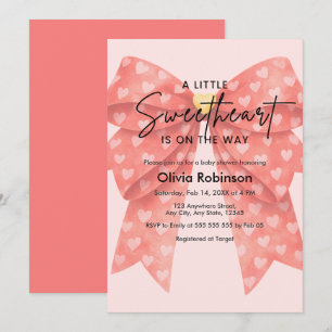 Invitación Corazones Un Poco Corazón Lazo Rojo Baby Shower 