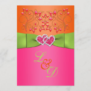 Invitación Corazones unidas rosados, Naranjas, florales anima