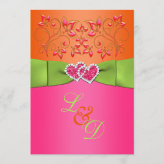 Invitación Corazones unidas rosados, Naranjas, florales anima
