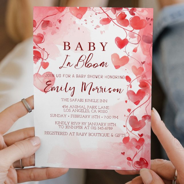 Invitación Corazones y bebé en flor Baby Shower (Subido por el creador)