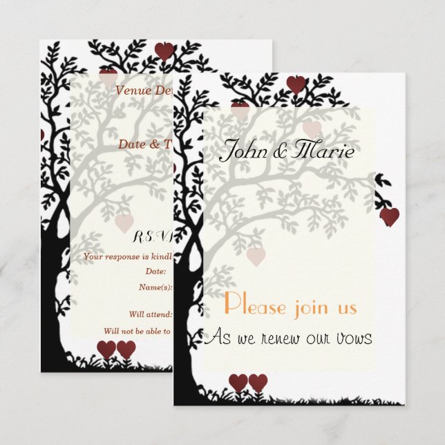 Invitación Corazones y Bodas de árboles prometen renovación (Anverso / Reverso)