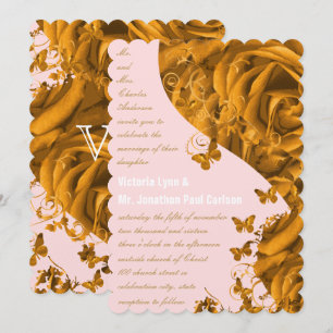 Invitación Corazones y Rosas Rose Gold Boda