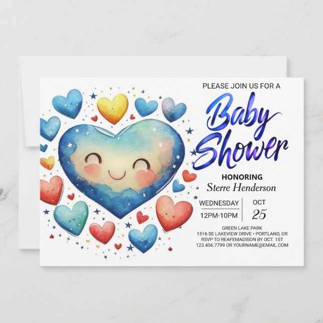 Invitación Corazonitos Corazones Elegantes Chico Baby Shower (Anverso)
