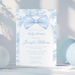 Invitación Corbata de lazo de Toile Azul Francés para Baby Sh