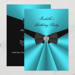 Invitación Corbata de lazo negra elegante turquesa Cumpleaños