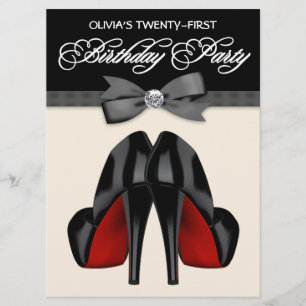 Invitación Corbata de lazo roja negra Cumpleaños 21 de mujer