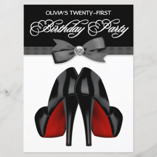 Invitación Corbata de lazo roja negra Cumpleaños de mujer